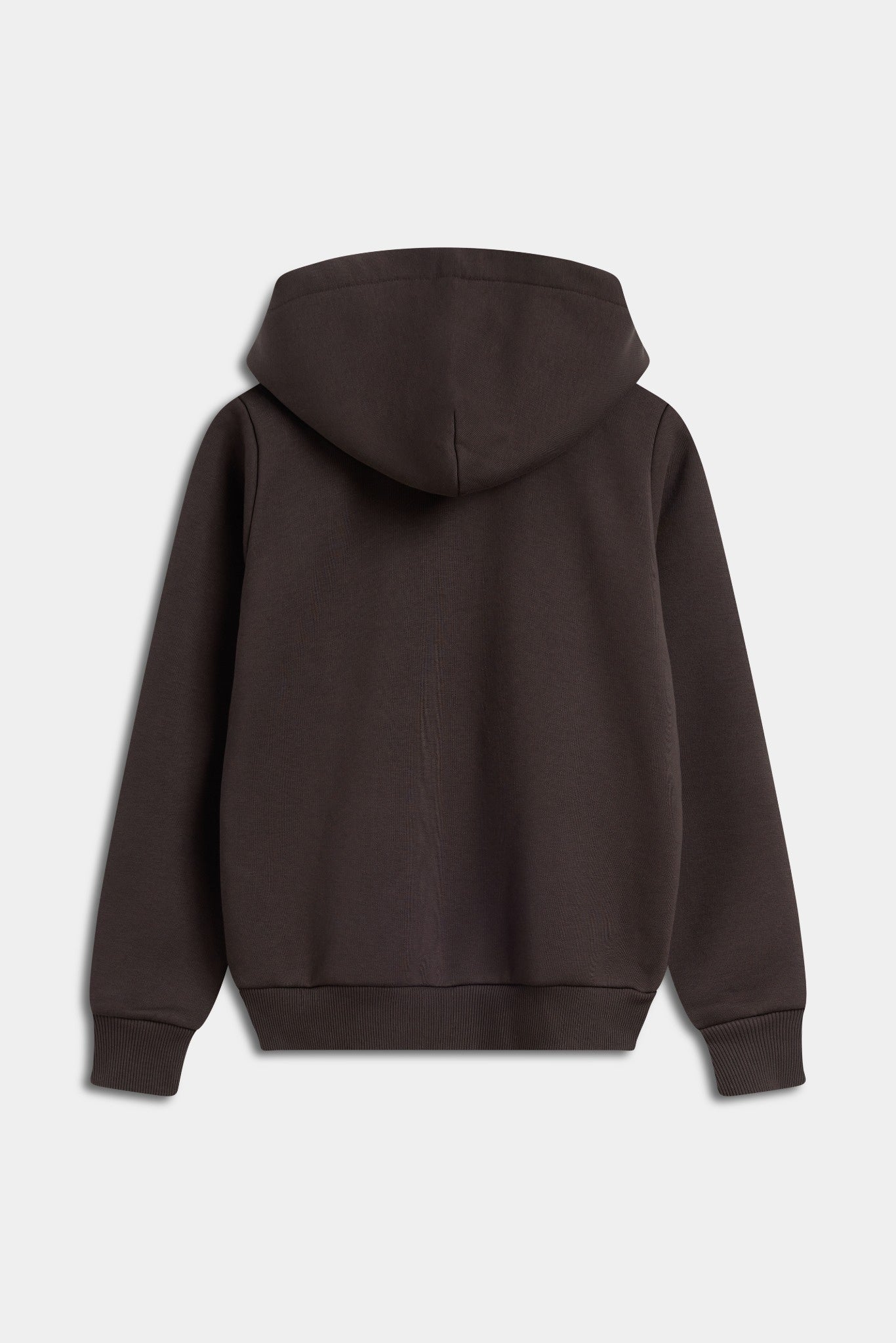 Back view of the CASPARA All-Star zip hoodie in espresso against a light grey background.